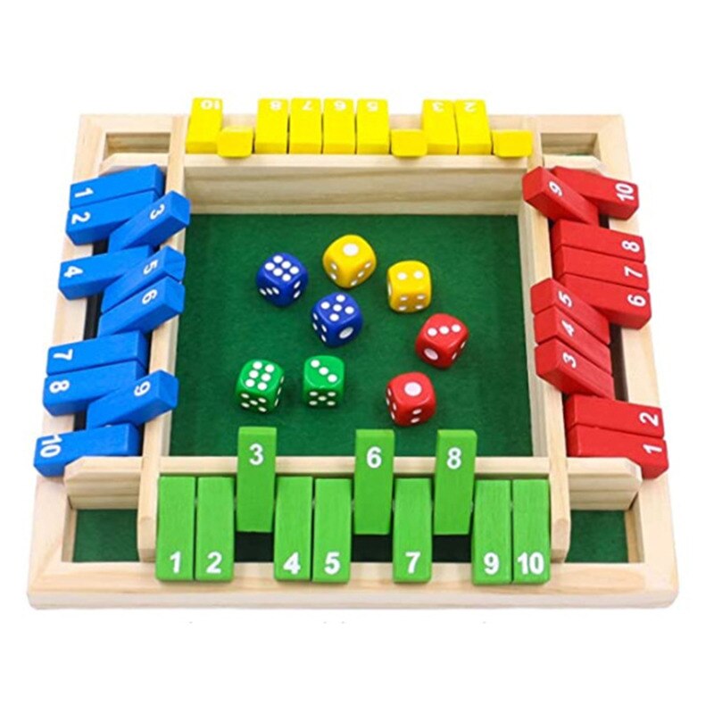 KAV Jeu de table en bois pour 2 et 4 joueurs Shut the Box avec 10 chiffres  | Dés en bois pour jeux de mathématiques et de puzzle pour enfants et